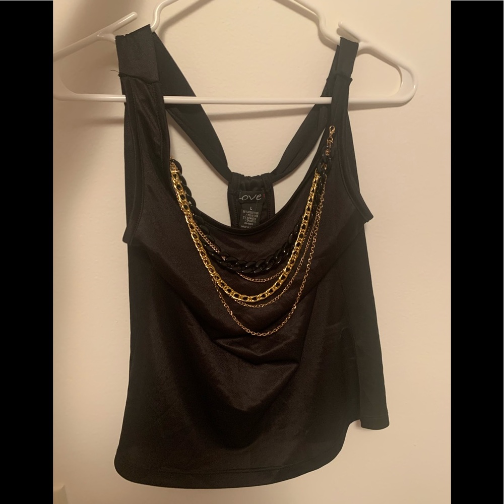 Ladies  Black Satin Top with attached necklaces